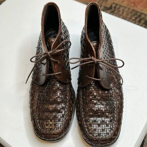 Cole Haan Womens Ankle Boots Booties Brown Leather Woven‎ Lace Up Italy 5.5
